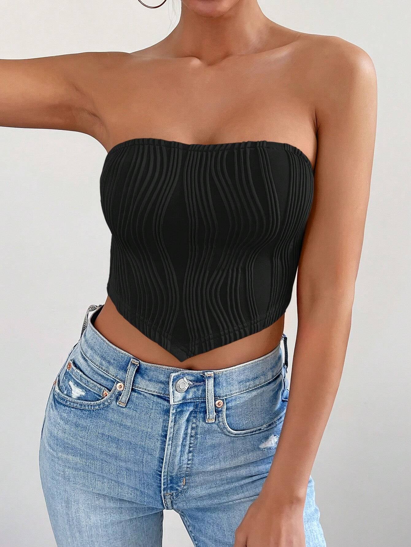 Calvaya Solid Bandana Hem Tube Top