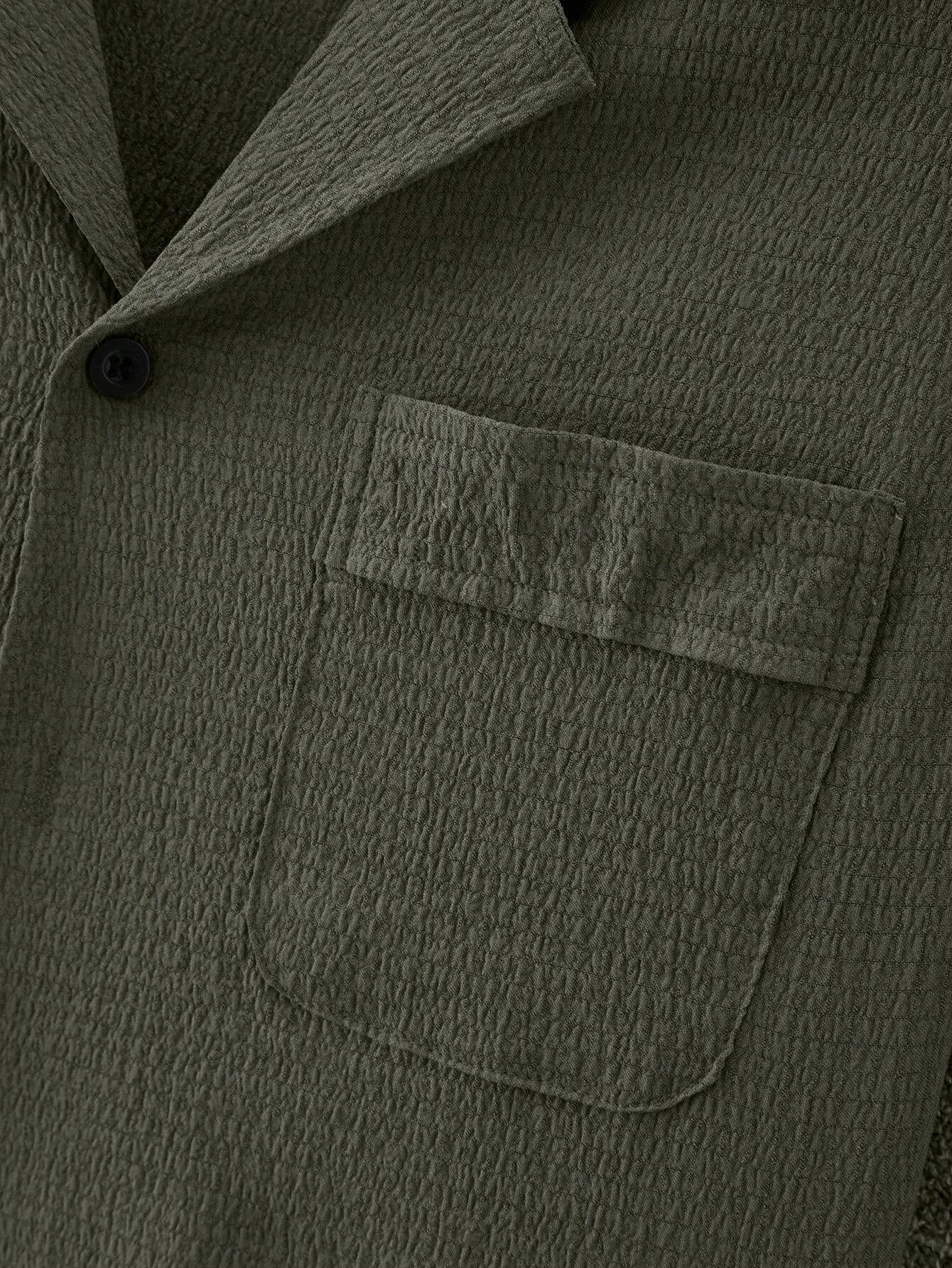 Manfinity Casualcool Men Solid Button up Pocket Patched Shirt