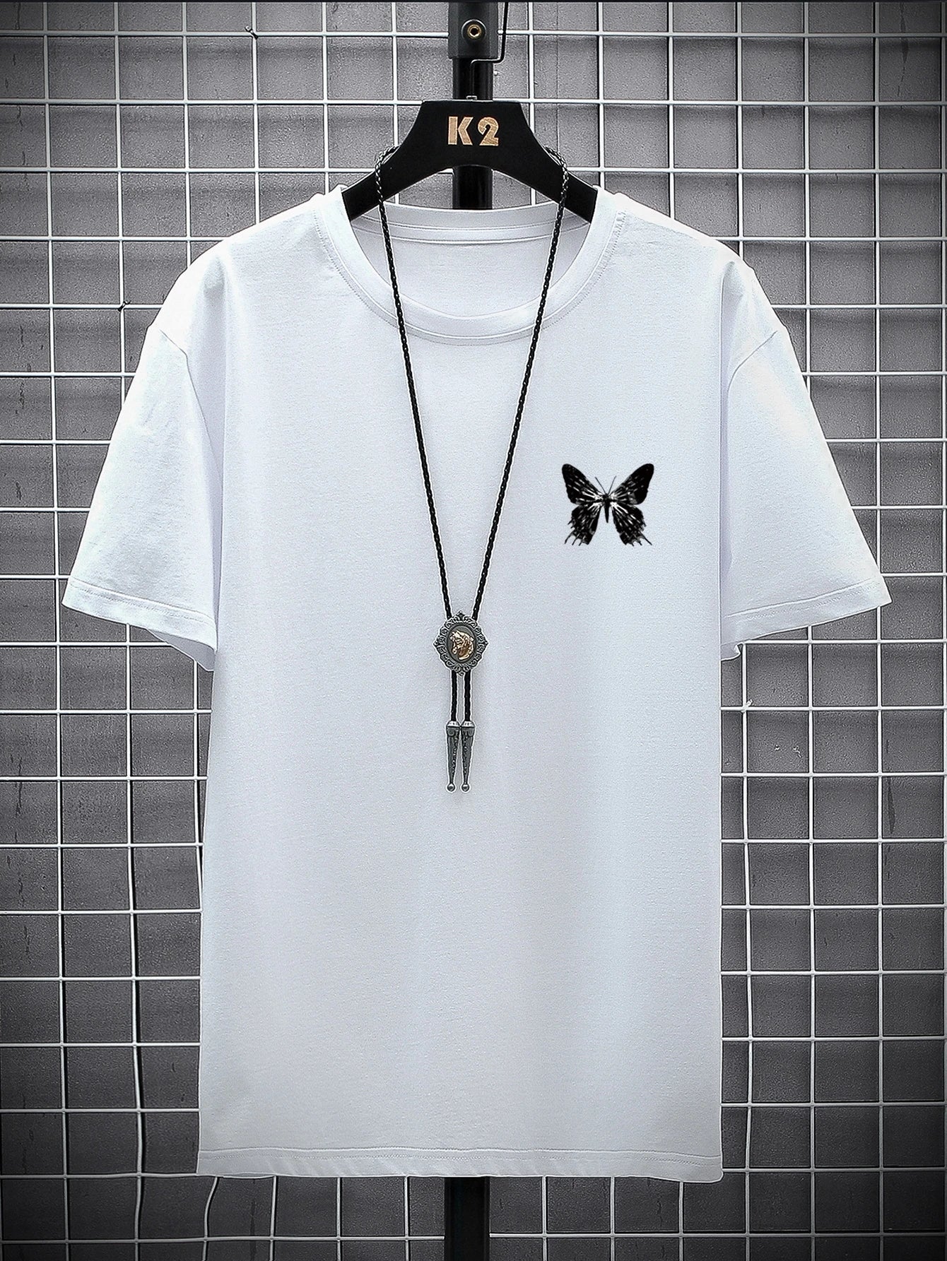 Manfinity EMRG Men T-Shirts Fit Crew Neck Short Sleeve Graphic Tee Butterfly Street Summer Polyester