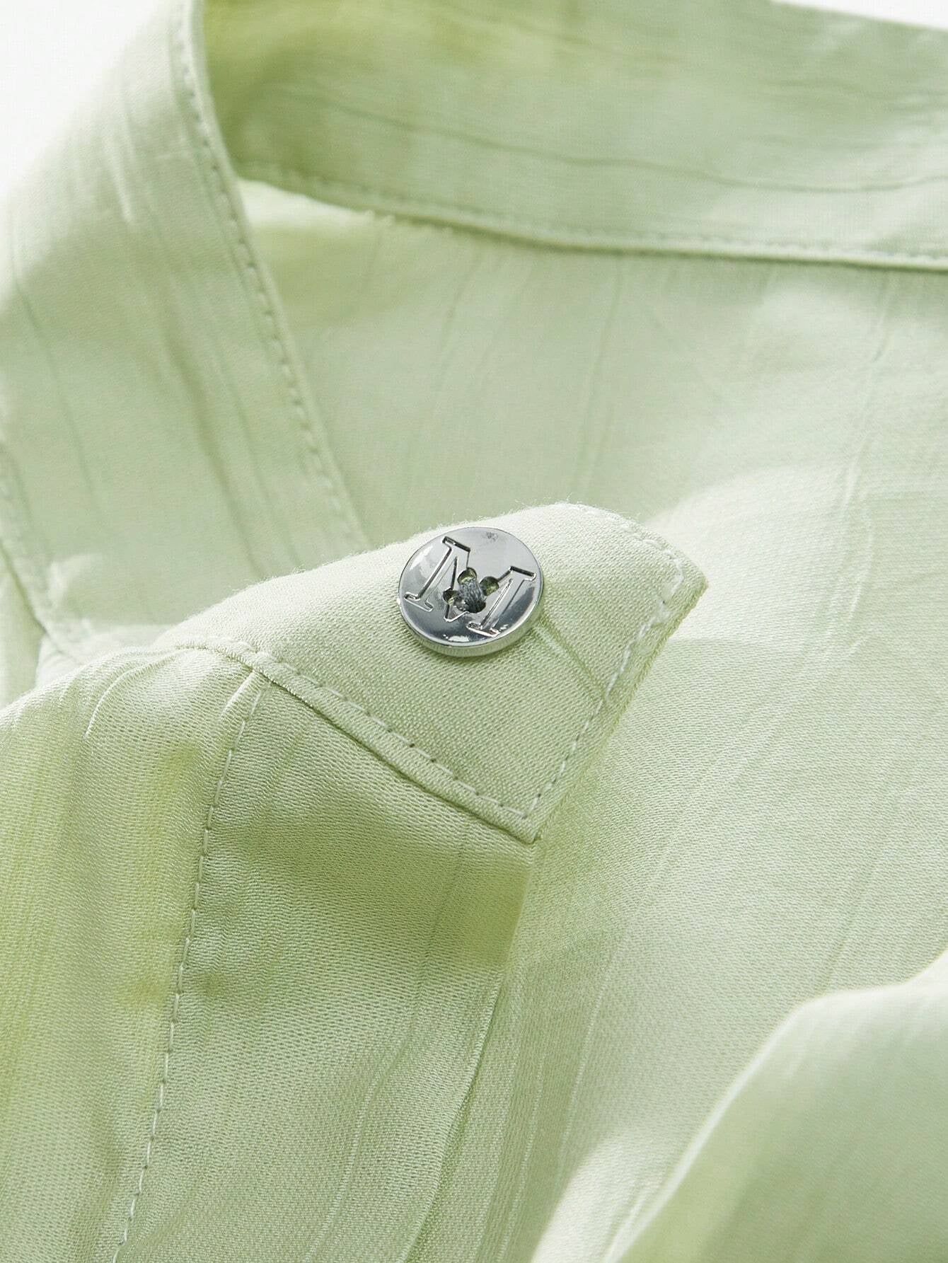 AKNOTIC Business Casual Men'S Woven Stand Collar Short Sleeve Casual Shirt, Suitable for Summer