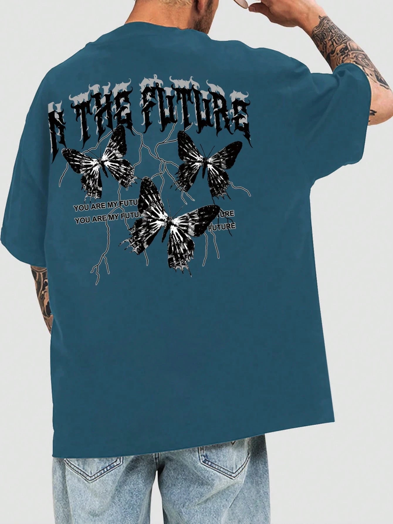 Manfinity EMRG Men T-Shirts Fit Crew Neck Short Sleeve Graphic Tee Butterfly Street Summer Polyester