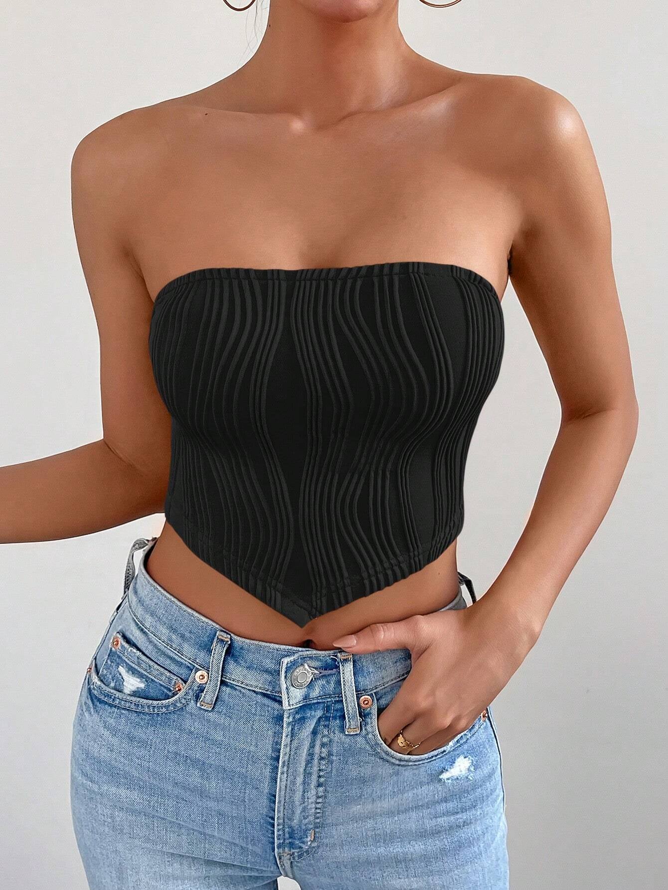 Calvaya Solid Bandana Hem Tube Top