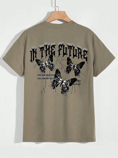 Manfinity EMRG Men T-Shirts Fit Crew Neck Short Sleeve Graphic Tee Butterfly Street Summer Polyester