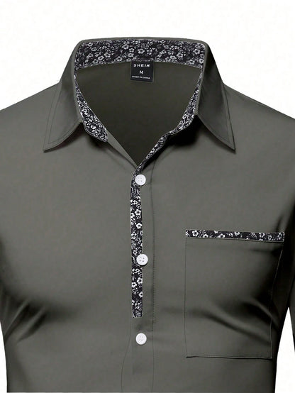 Manfinity Mode Men'S Fashionable Casual Printed Patchwork Long Sleeve Orange Shirt