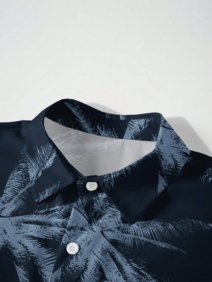 Manfinity Dauomo Men'S Plant Print Short Sleeve Shirt
