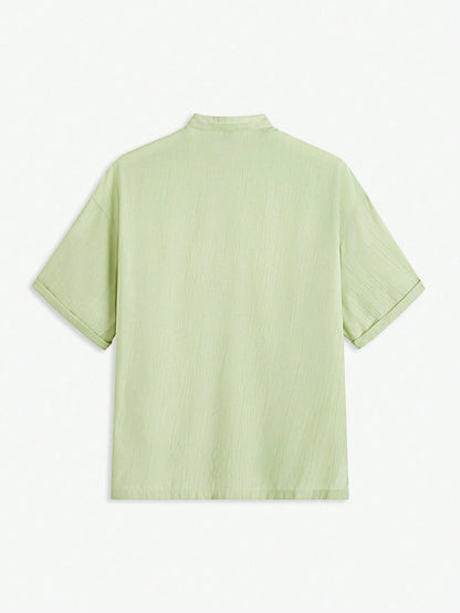 AKNOTIC Business Casual Men'S Woven Stand Collar Short Sleeve Casual Shirt, Suitable for Summer