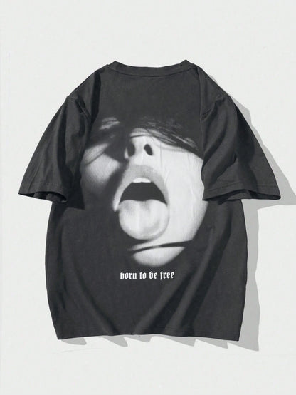 Manfinity EMRG Men Loose Fit Short Sleeve T-Shirt with Character Graphic Print, Street Wear, Boyfriend Gift