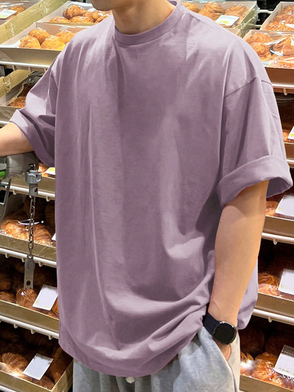 DAZY Men'S Solid Color Oversized round Neckline Drop-Shoulder Loose T-Shirt