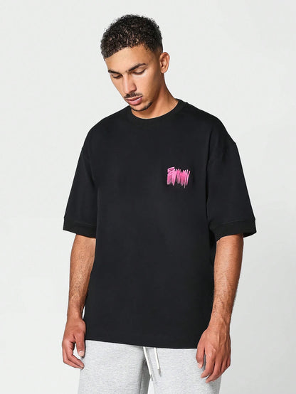 SUMWON Oversized Short Sleeve Tee with Graffiti Graphic Print