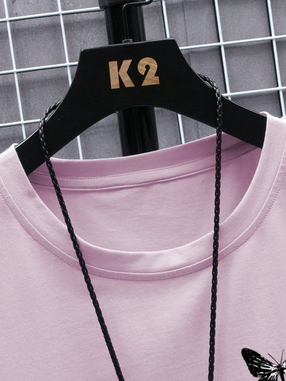 Manfinity EMRG Men T-Shirts Fit Crew Neck Short Sleeve Graphic Tee Butterfly Street Summer Polyester