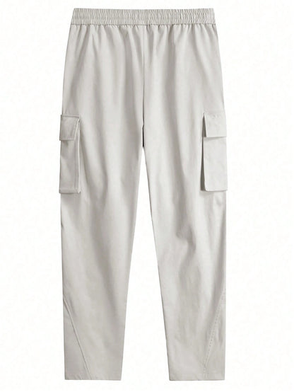 Manfinity LEGND Loose-Fitting Men'S Solid Color Cargo Pants with Drawstring Waist and Pockets