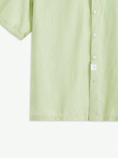 AKNOTIC Business Casual Men'S Woven Stand Collar Short Sleeve Casual Shirt, Suitable for Summer