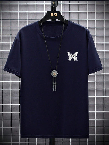 Manfinity EMRG Men T-Shirts Fit Crew Neck Short Sleeve Graphic Tee Butterfly Street Summer Polyester