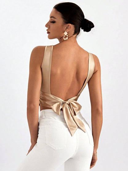 Firerie Tie Backless Crop Sleeveless Going Out Blouse,Sleeveless Tops