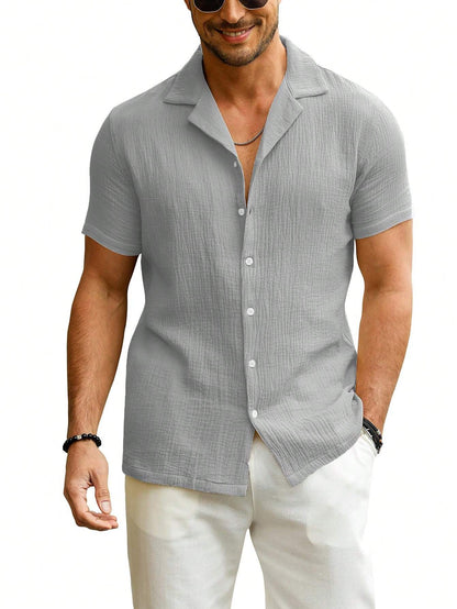 Men'S Slim Fit Cuban Collar Short Sleeve Guayabera Shirt, Casual Summer Wedding Beach Top
