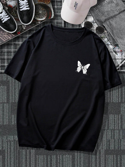 Manfinity EMRG Men T-Shirts Fit Crew Neck Short Sleeve Graphic Tee Butterfly Street Summer Polyester