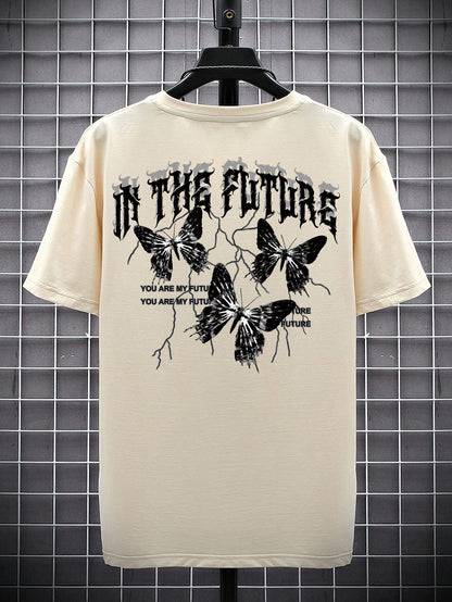 Manfinity EMRG Men T-Shirts Fit Crew Neck Short Sleeve Graphic Tee Butterfly Street Summer Polyester
