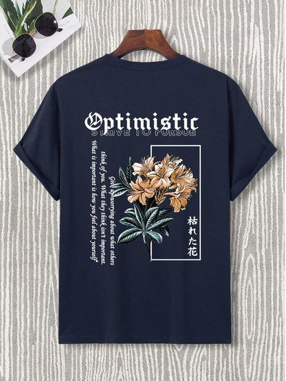 Manfinity LEGND Men Summer Sports and Leisure Short Sleeve T-Shirt with Letter and Flower Printing