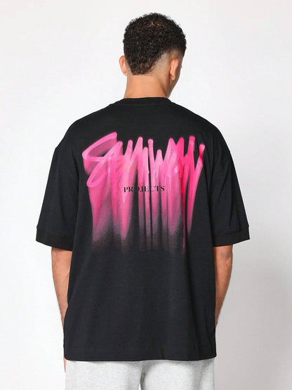 SUMWON Oversized Short Sleeve Tee with Graffiti Graphic Print