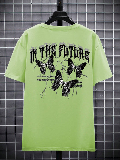 Manfinity EMRG Men T-Shirts Fit Crew Neck Short Sleeve Graphic Tee Butterfly Street Summer Polyester