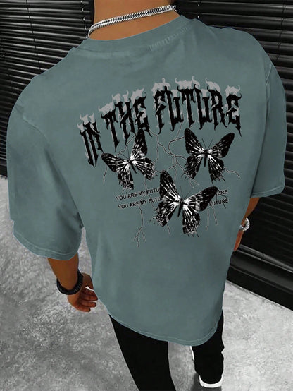 Manfinity EMRG Men T-Shirts Fit Crew Neck Short Sleeve Graphic Tee Butterfly Street Summer Polyester