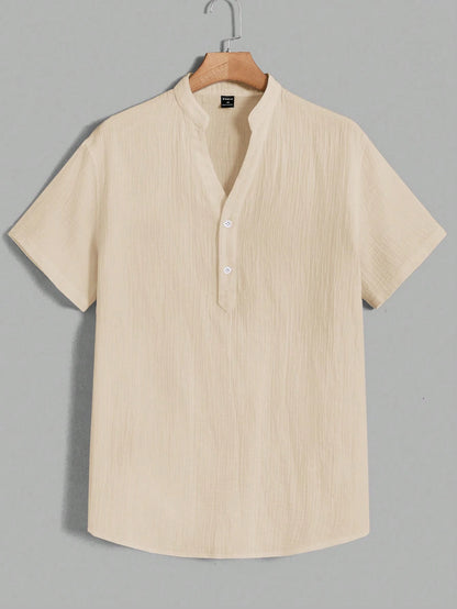 HIMLAND Men'S Textured Casual Shirt with Notched Collar