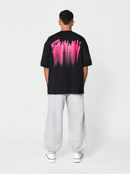 SUMWON Oversized Short Sleeve Tee with Graffiti Graphic Print