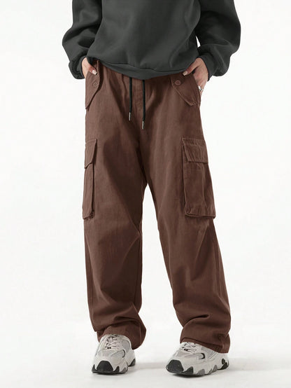 ROMWE MEN Street Life Men Flap Pocket Side Drawstring Waist Cargo Baggy Pants