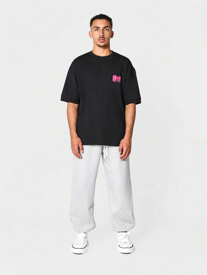 SUMWON Oversized Short Sleeve Tee with Graffiti Graphic Print