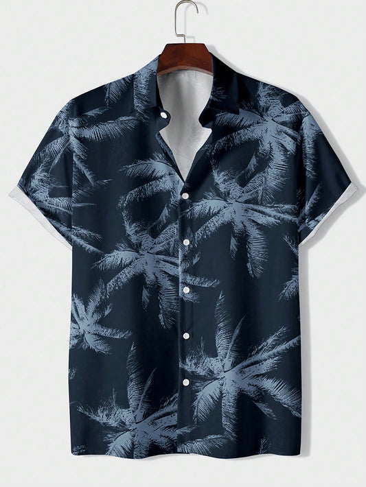 Manfinity Dauomo Men'S Plant Print Short Sleeve Shirt