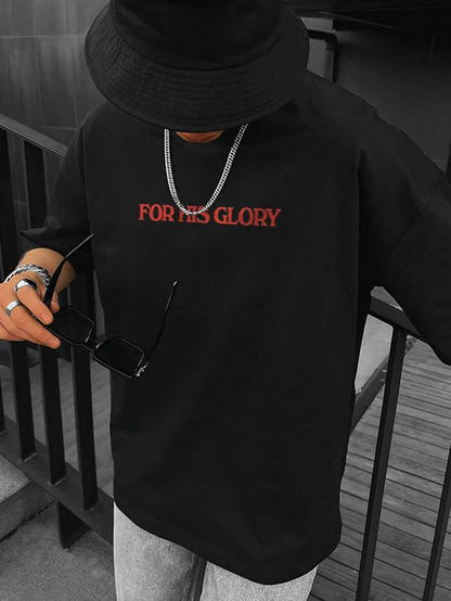 2025 Men'S Casual round Neck Short Sleeve T-Shirt with Slogan Print, Summer