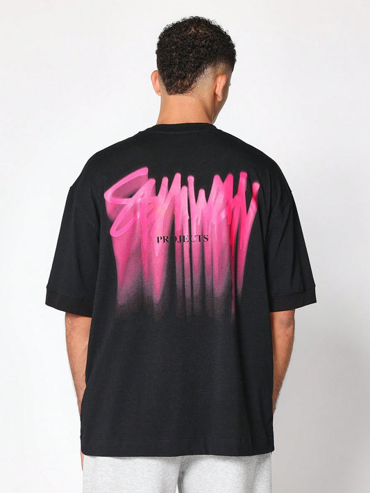 SUMWON Oversized Short Sleeve Tee with Graffiti Graphic Print