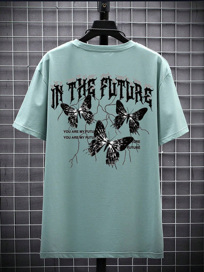 Manfinity EMRG Men T-Shirts Fit Crew Neck Short Sleeve Graphic Tee Butterfly Street Summer Polyester