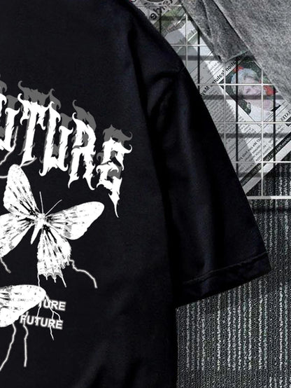 Manfinity EMRG Men T-Shirts Fit Crew Neck Short Sleeve Graphic Tee Butterfly Street Summer Polyester