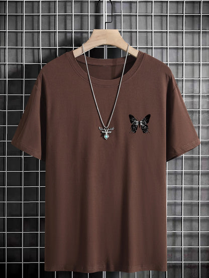 Manfinity EMRG Men T-Shirts Fit Crew Neck Short Sleeve Graphic Tee Butterfly Street Summer Polyester