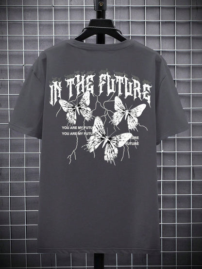 Manfinity EMRG Men T-Shirts Fit Crew Neck Short Sleeve Graphic Tee Butterfly Street Summer Polyester