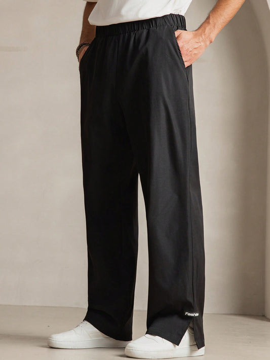 Manfinity VCAY Men'S Woven Casual Daily Relaxed Fit Solid Color Elastic Waist Straight Leg Pants