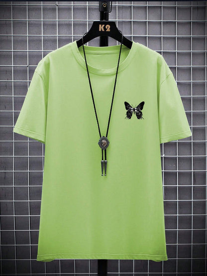 Manfinity EMRG Men T-Shirts Fit Crew Neck Short Sleeve Graphic Tee Butterfly Street Summer Polyester
