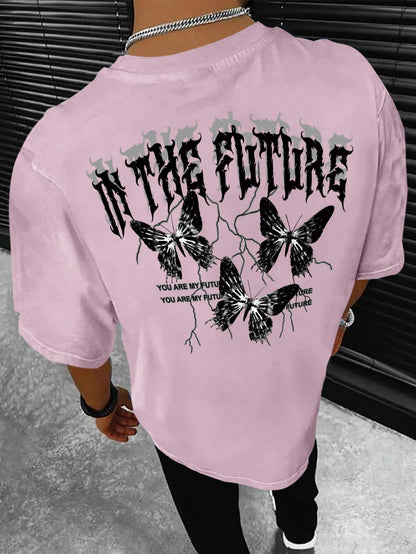 Manfinity EMRG Men T-Shirts Fit Crew Neck Short Sleeve Graphic Tee Butterfly Street Summer Polyester