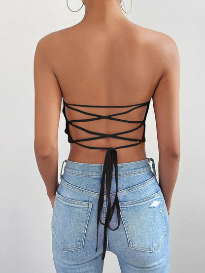 Calvaya Solid Bandana Hem Tube Top