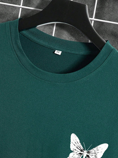 Manfinity EMRG Men T-Shirts Fit Crew Neck Short Sleeve Graphic Tee Butterfly Street Summer Polyester