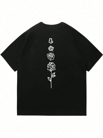 2025 Men Floral Print round Neck Short Sleeve Casual T-Shirt, Summer
