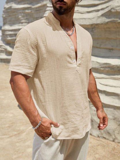 HIMLAND Men'S Textured Casual Shirt with Notched Collar