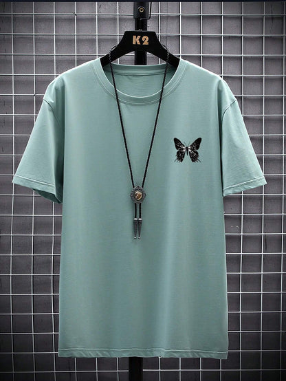 Manfinity EMRG Men T-Shirts Fit Crew Neck Short Sleeve Graphic Tee Butterfly Street Summer Polyester