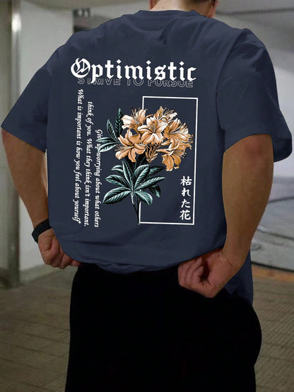 Manfinity LEGND Men Summer Sports and Leisure Short Sleeve T-Shirt with Letter and Flower Printing