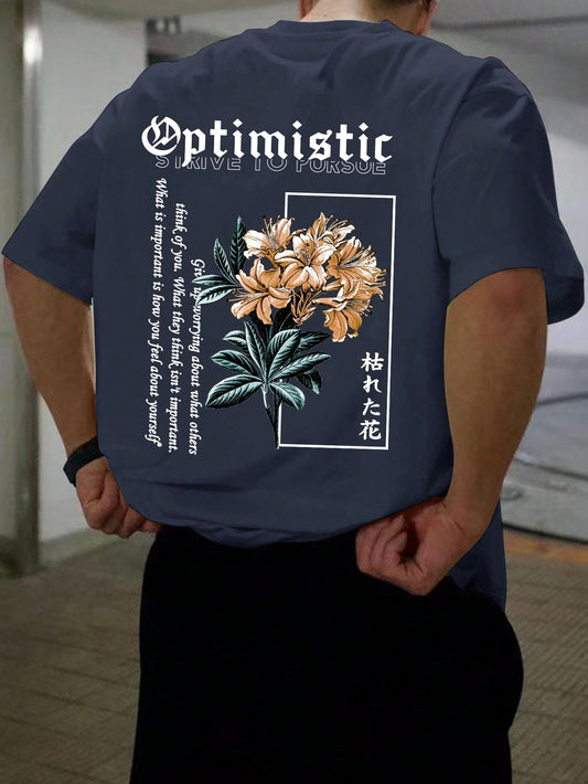 Manfinity LEGND Men Summer Sports and Leisure Short Sleeve T-Shirt with Letter and Flower Printing