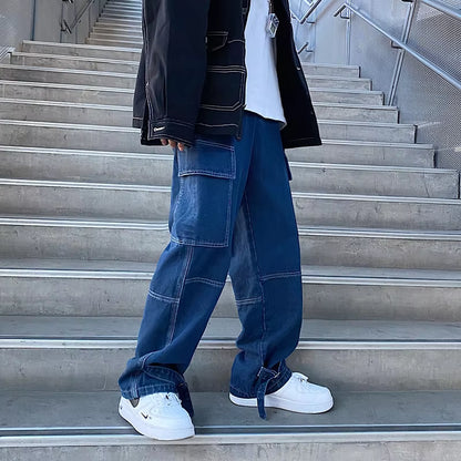 Men Jeans Wide Leg Denim Pants Loose Straight Baggy Men'S Jeans Hip Hop Streetwear Skateboard Neutral Denim Trousers Cargo Jeans