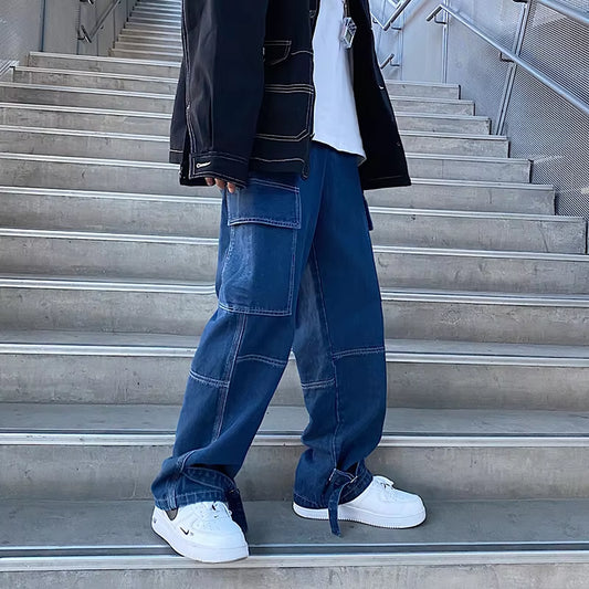 Men Jeans Wide Leg Denim Pants Loose Straight Baggy Men'S Jeans Hip Hop Streetwear Skateboard Neutral Denim Trousers Cargo Jeans
