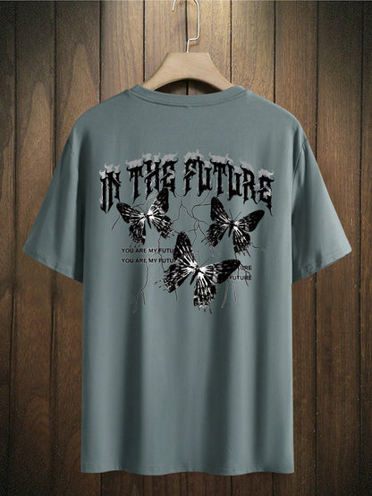 Manfinity EMRG Men T-Shirts Fit Crew Neck Short Sleeve Graphic Tee Butterfly Street Summer Polyester