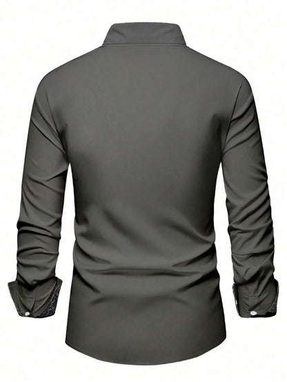 Manfinity Mode Men'S Fashionable Casual Printed Patchwork Long Sleeve Orange Shirt
